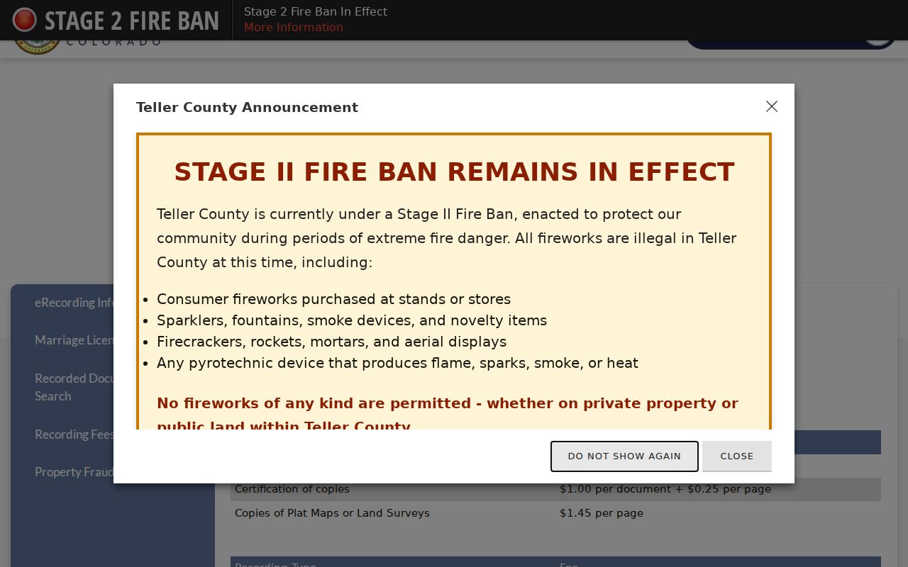 Teller County Clerk and Recorder recording fee records