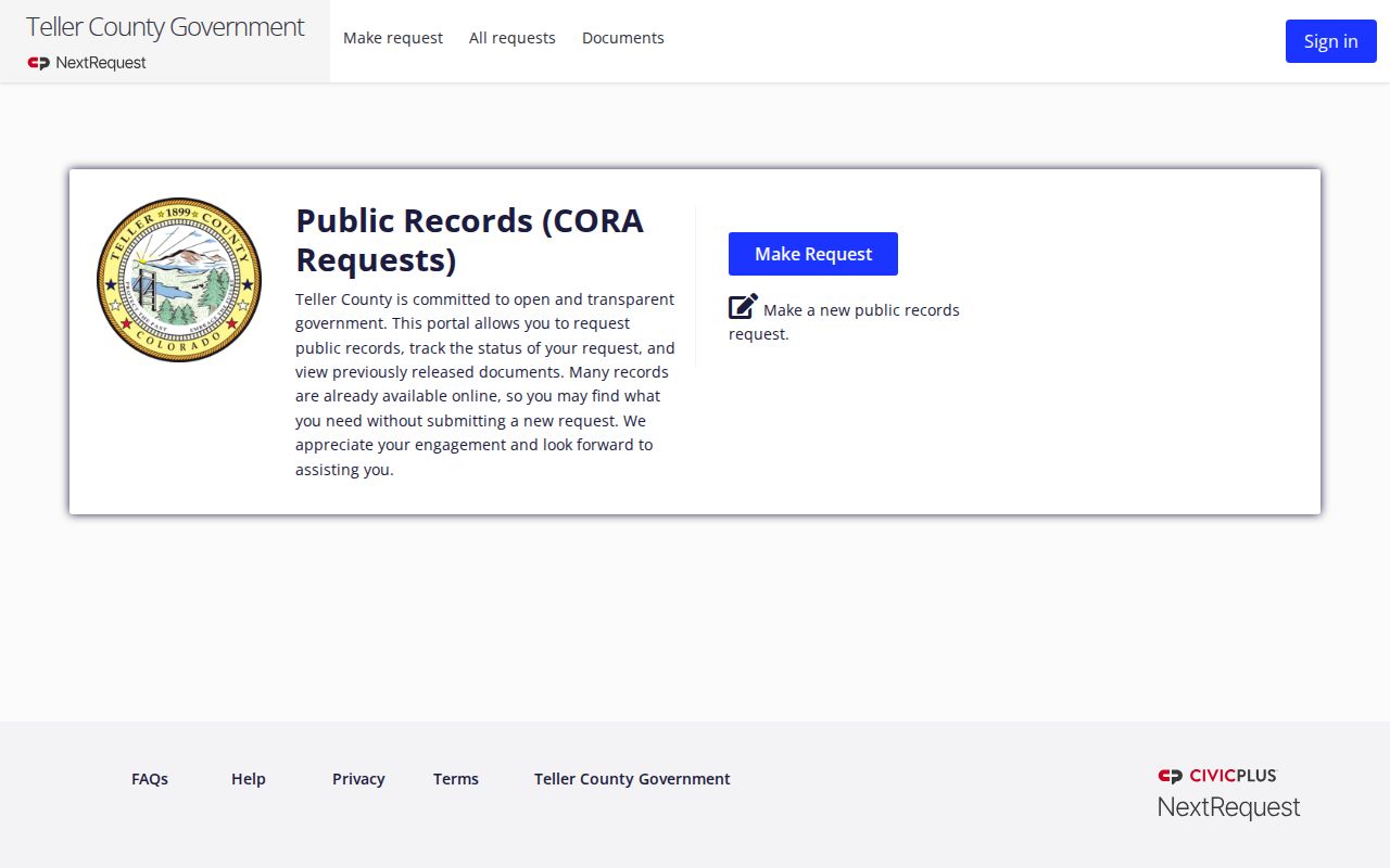 Teller County Clerk and Recorder CORA public records portal