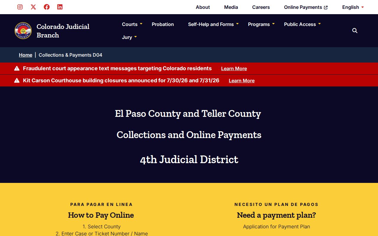 Teller County court dockets 4th Judicial District collections and payments