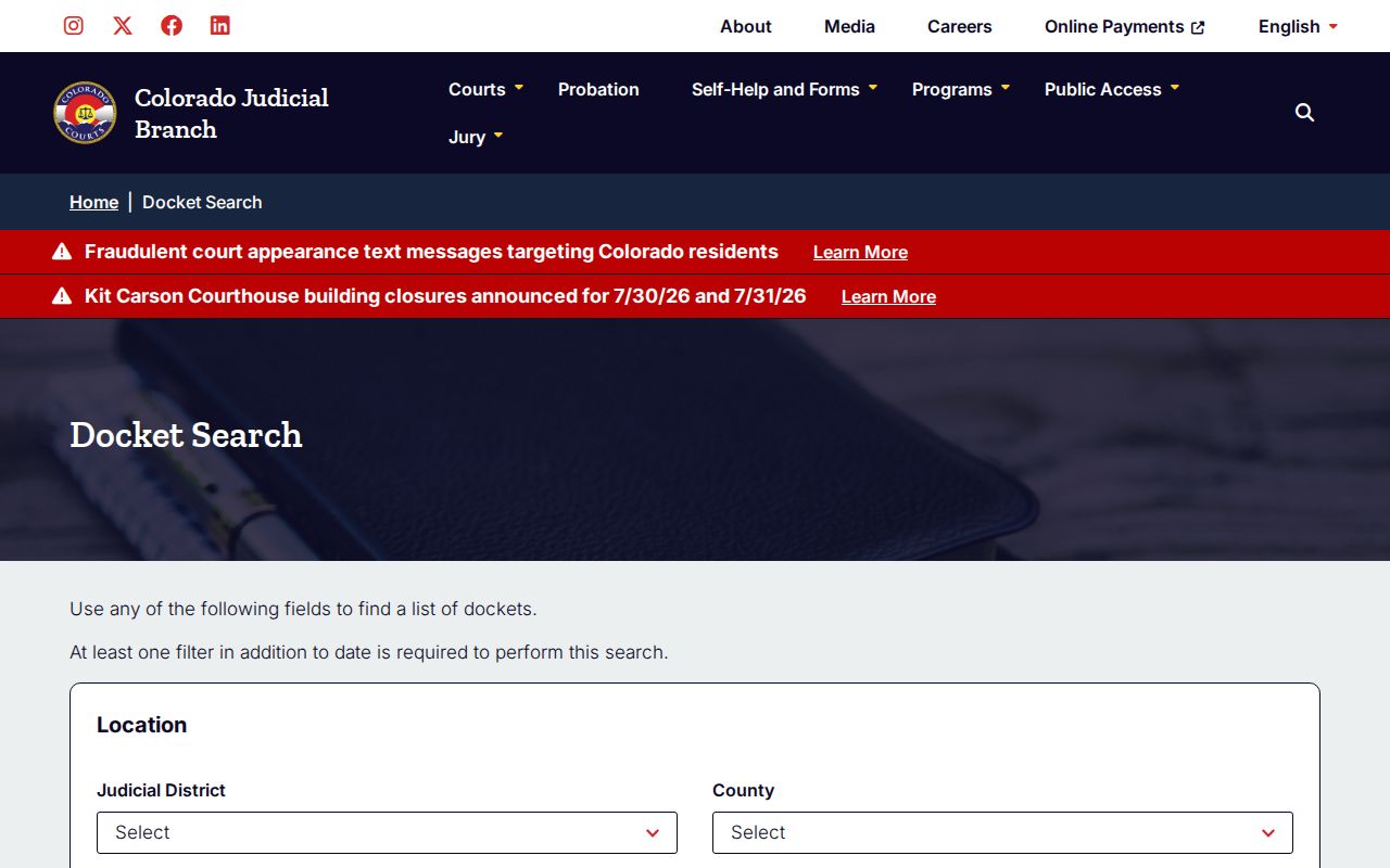 Teller County court dockets Colorado docket search
