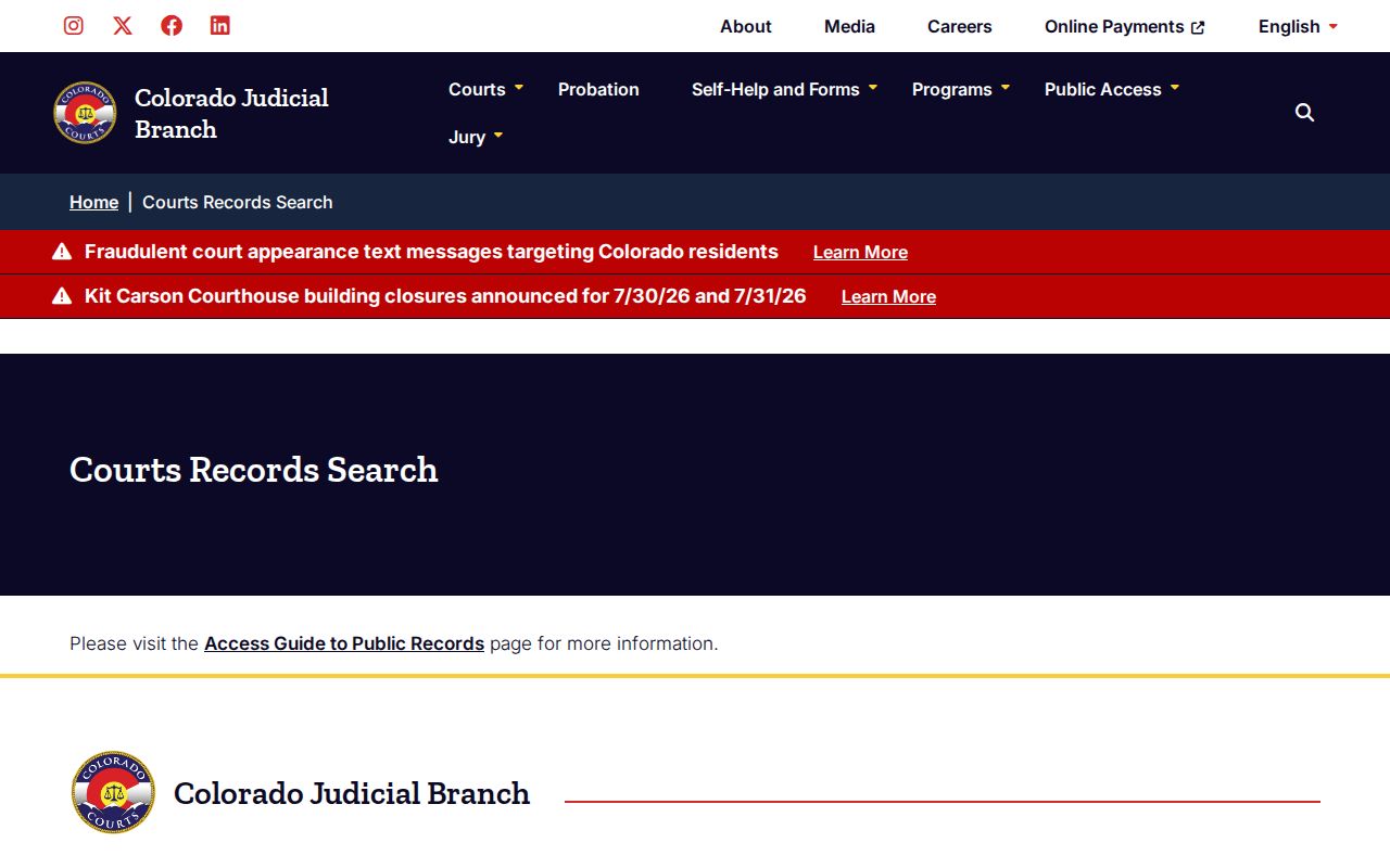 Teller County court records Colorado court records search page