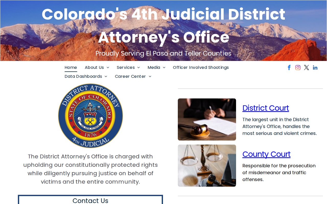 4th Judicial District Attorney website for El Paso and Teller County criminal prosecutions