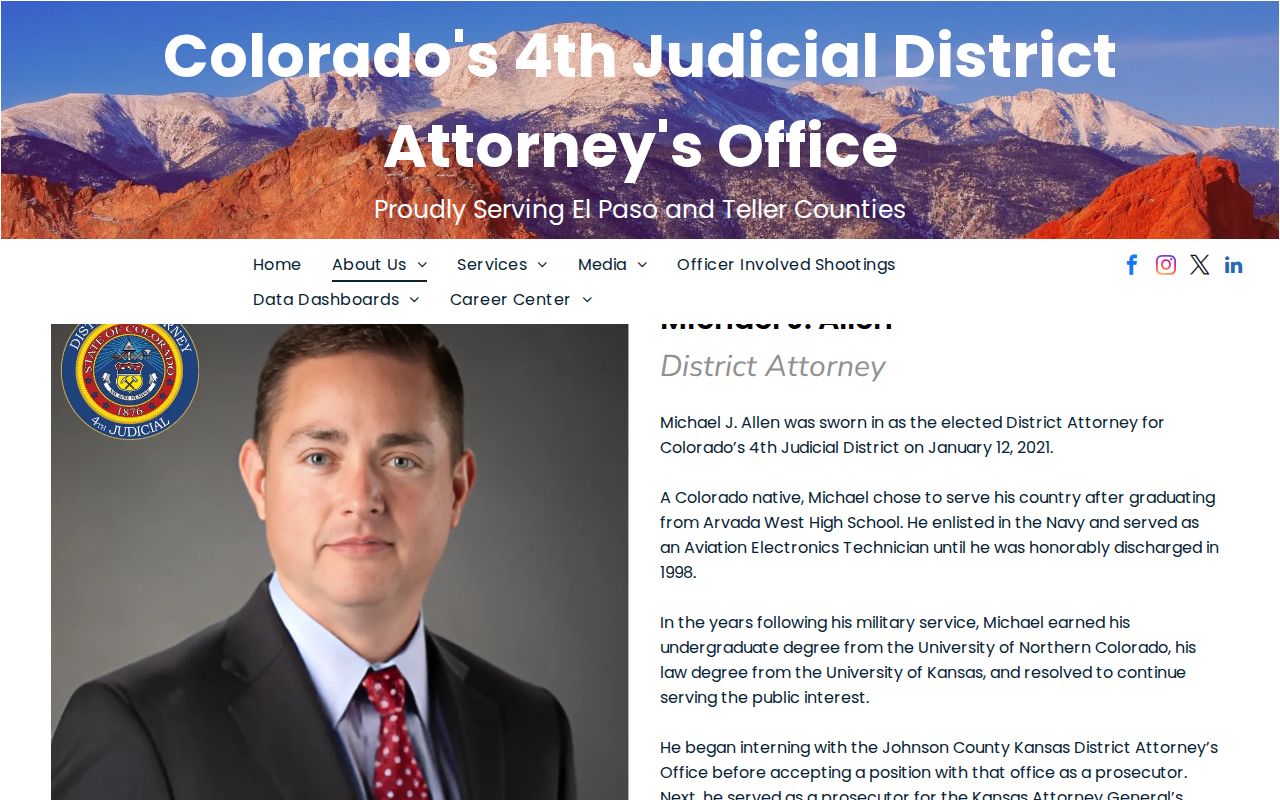 4th Judicial District Attorney contact page for Teller County prosecution information
