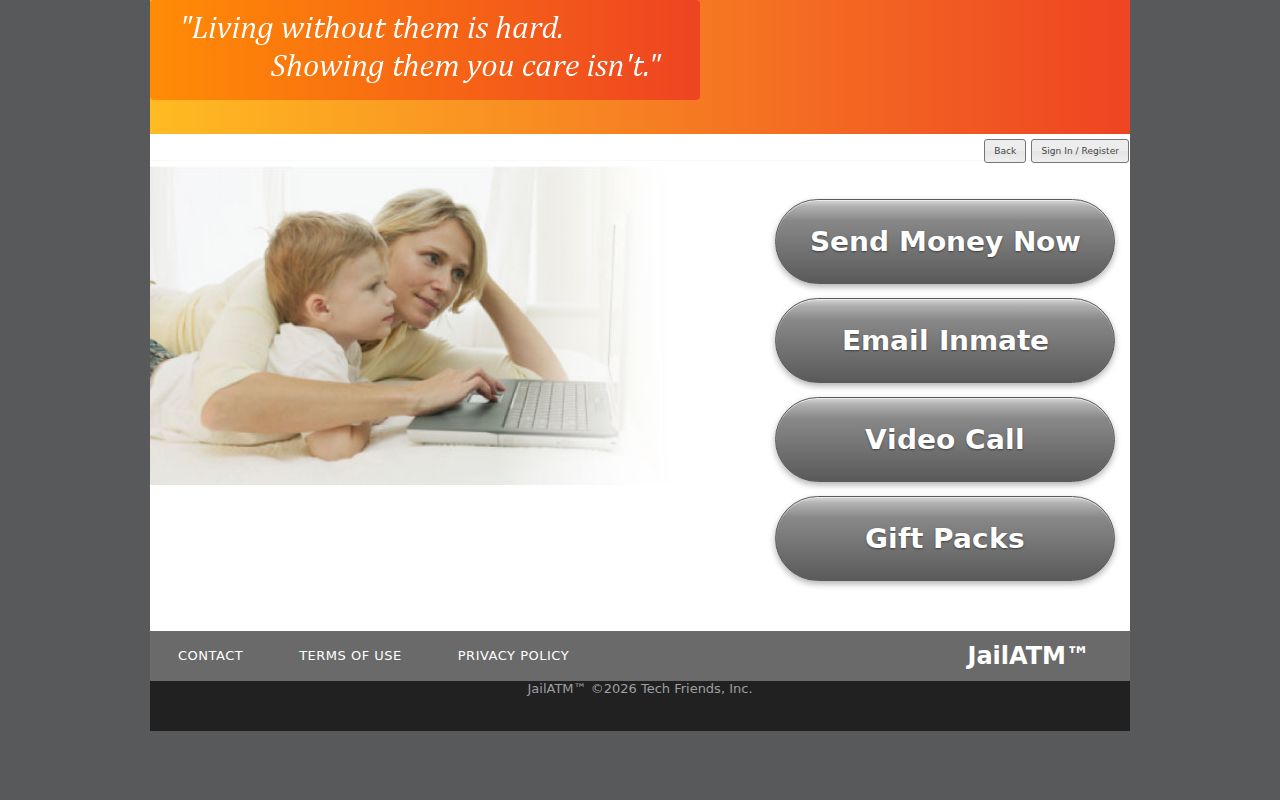 JailATM deposits page for inmate commissary and gift packs