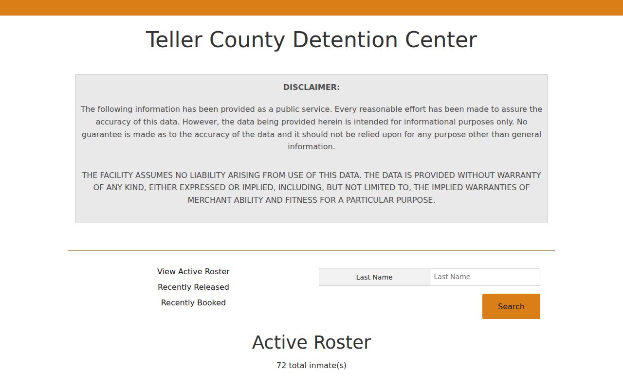 Teller County active jail roster page for current detainees