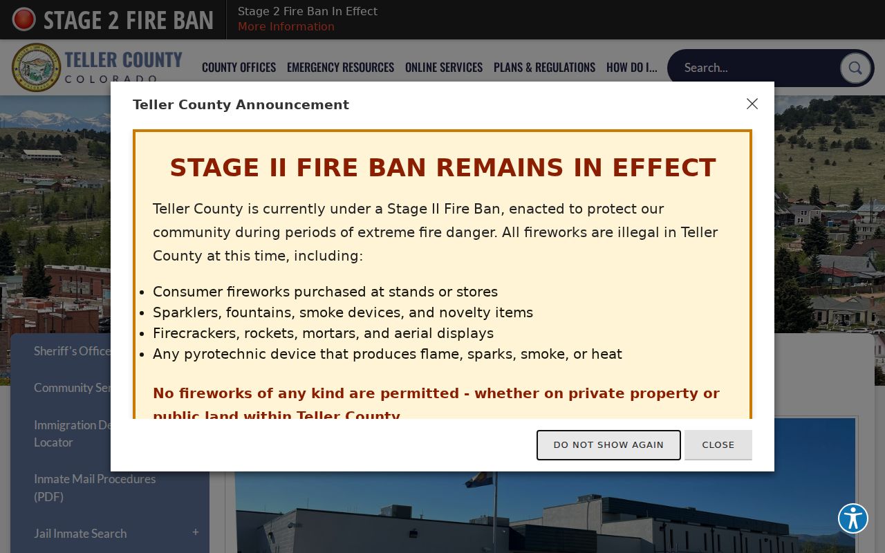 Teller County Detentions Facility page for jail roster and inmate information