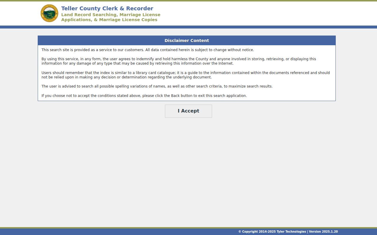 Teller County marriage records self-service portal