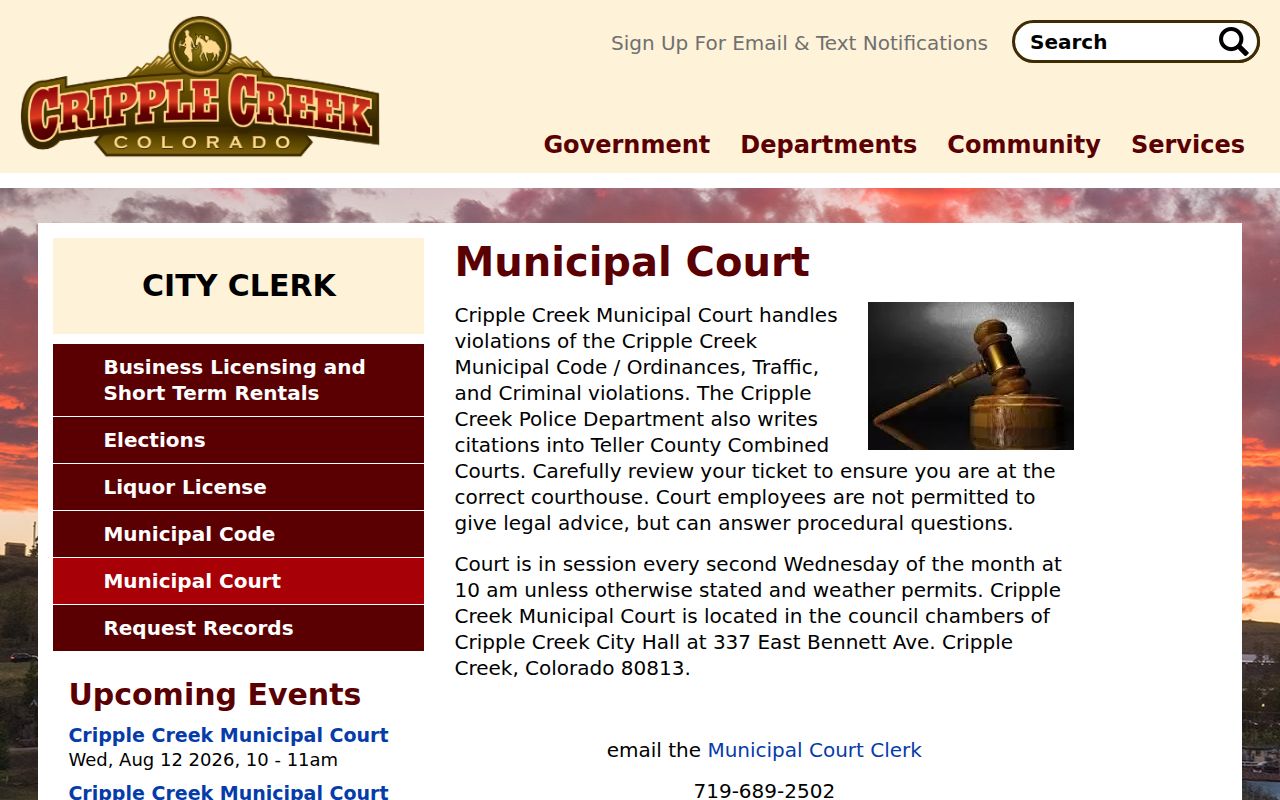 Teller County traffic court records Cripple Creek Municipal Court