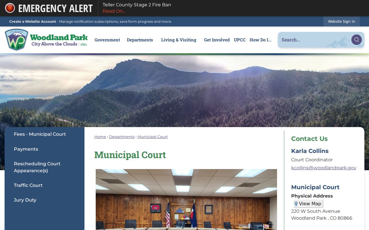 Teller County traffic court records Woodland Park Municipal Court